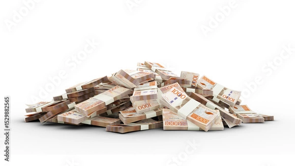 Obraz Big pile of 1000 Swedish Krona notes, a lot of money over transparent background. 3d rendering of bundles of cash