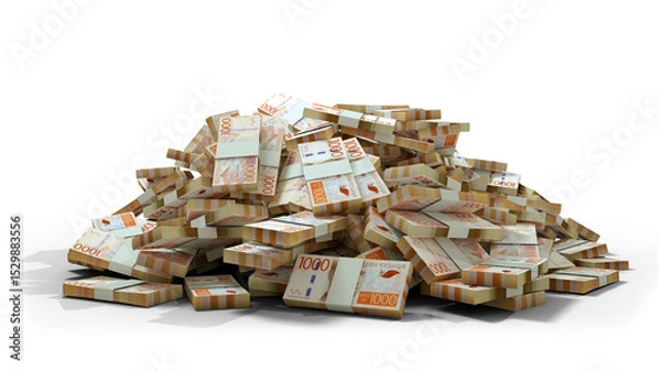 Obraz Big pile of 1000 Swedish Krona notes, a lot of money over transparent background. 3d rendering of bundles of cash