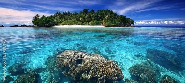 Obraz A vibrant tropical island surrounded by crystal-clear waters