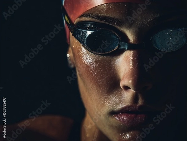 Obraz close-up portrait of female swimmer with goggles, generative ai