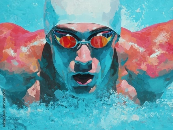 Obraz illustration of a male swimmer in butterfly stroke, generative ai