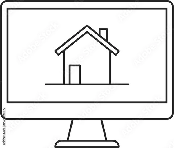 Fototapeta Minimalist computer screen displaying simple house icon  