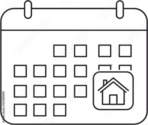Fototapeta Calendar icon with house symbol representing scheduling for home  