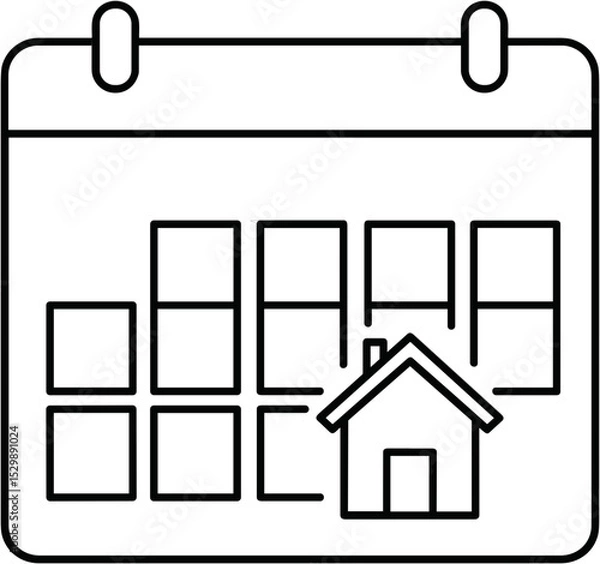 Fototapeta Calendar with home icon and empty date blocks for scheduling  