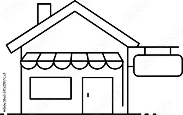 Fototapeta Simple outline of a shop building with awning and sign  