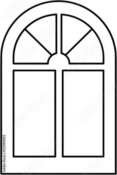 Fototapeta Arched window design with divided panes in outline style  