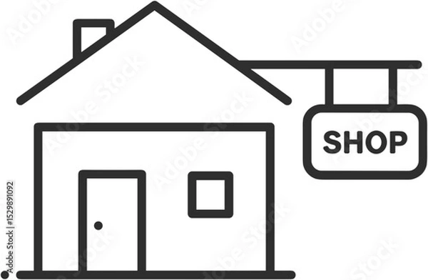Fototapeta Simple line drawing of a house with a shop sign attached  