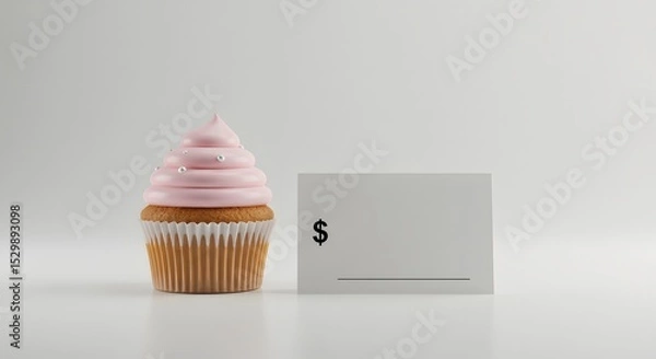 Fototapeta Minimalist cupcake with price tag mockup, editable price card, e-commerce photography style