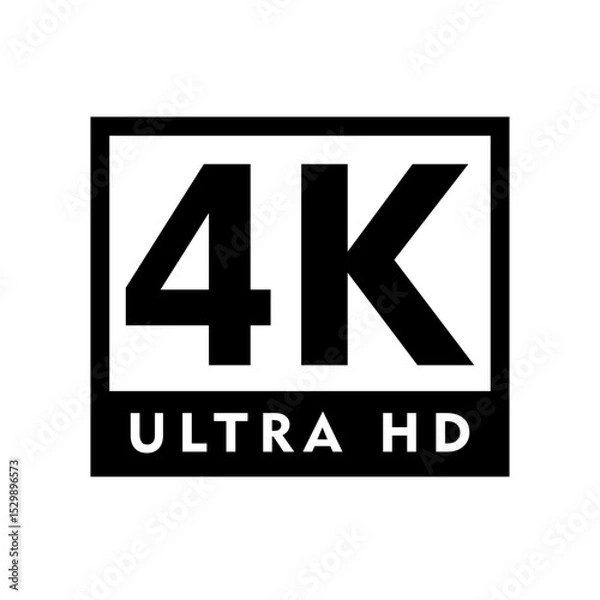 Fototapeta Illustration of a black and white 4k ultra hd logo inside a rectangular border on a white background