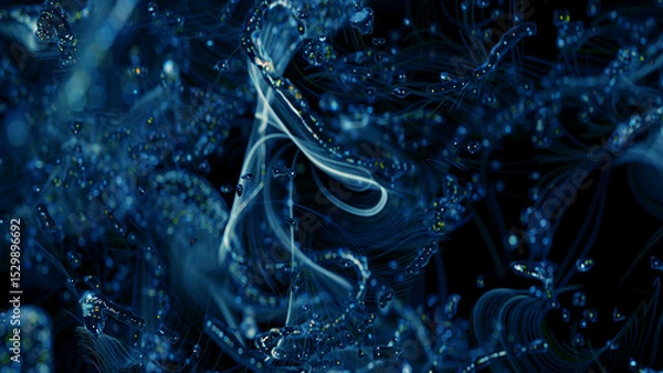 Fototapeta Abstract jellyfish with blue light trails in deep sea with glowing particles. Overlay background wallpaper. Luxury Texture Design. Stylish fashion backdrop. 