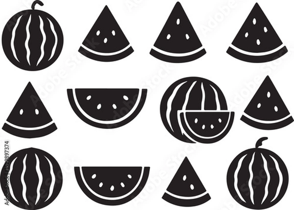 Fototapeta Watermelon Icon – Editable Vector, Flat Style Summer Fruit Symbol