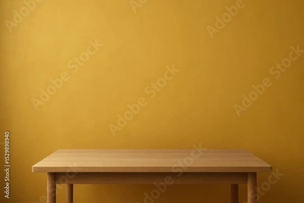 Obraz Minimalist Mustard Yellow Textured Wall with Empty Space for Product Showcase Modern Kitchen Scene with Table Mockup