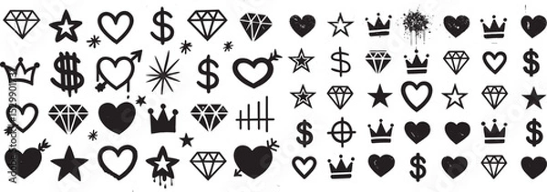 Fototapeta "Urban Symbols: Spray Paint Graffiti Icons in Stencil Style"

