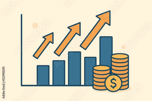 Fototapeta Increasing graph with rising bars and coins symbolizing financial growth