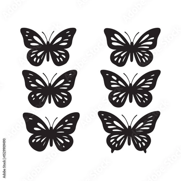 Obraz Six black butterfly silhouettes on a white background