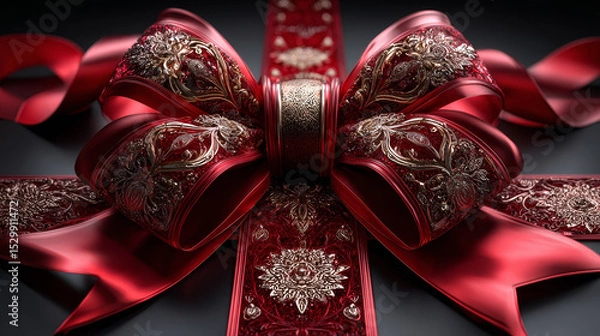 Fototapeta Red bow and ribbon. Vector realistic design element