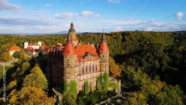 Fototapeta Ksiaz Castle Autumn View from Drone Walbrzych Poland