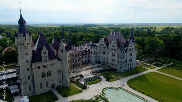 Fototapeta Moszna Castle fly over landscape view from above architecture near the village Moszna Poland