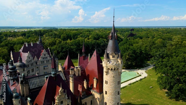 Fototapeta Moszna Castle fly over landscape view from above architecture near the village Moszna Poland