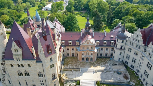 Fototapeta Moszna Castle fly over landscape view from above architecture near the village Moszna Poland