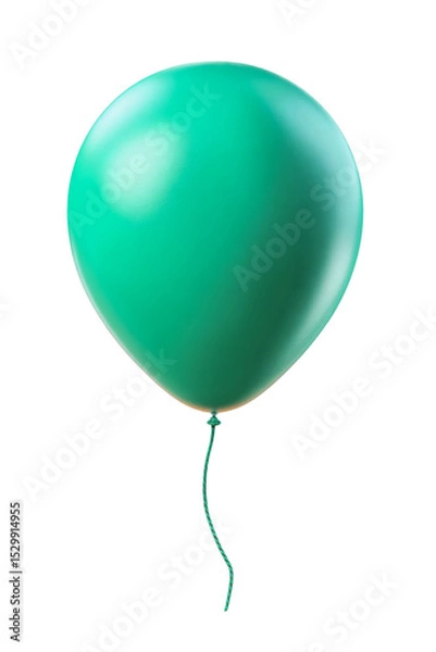 Obraz Single Green Latex Balloon with String on Transparent Background