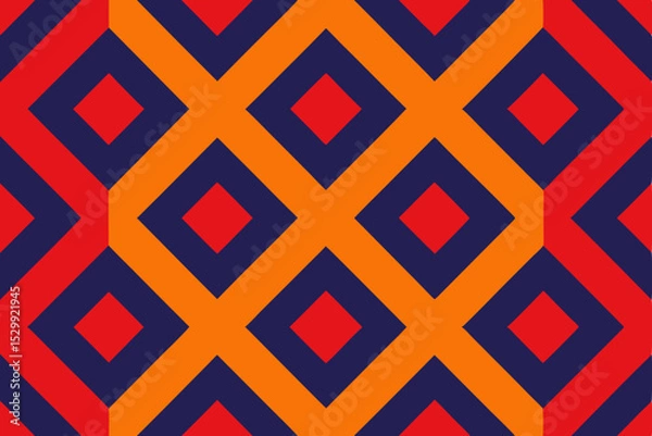 Fototapeta Seamless geometric mosaic pattern with colorful red and blue shapes, perfect for retro textile design or vintage diamond wallpaper