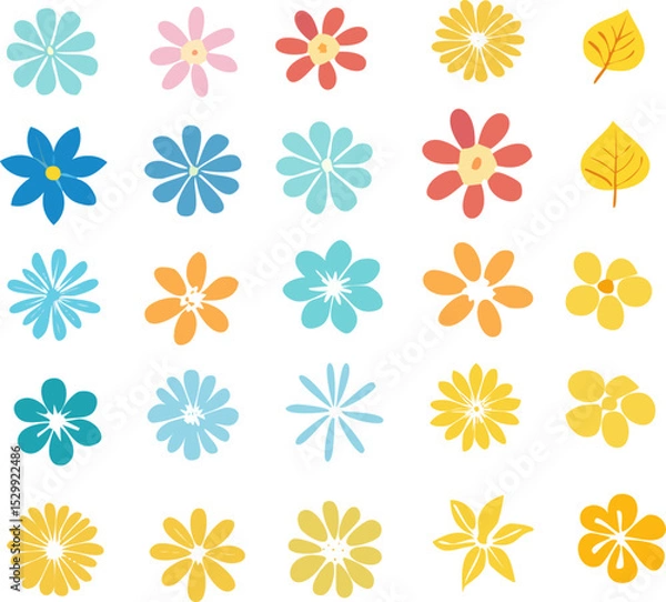 Obraz A collection of colorful flower and leaf illustrations in a simple, charming style. The vibrant designs evoke a sense of joy and natural beauty. 