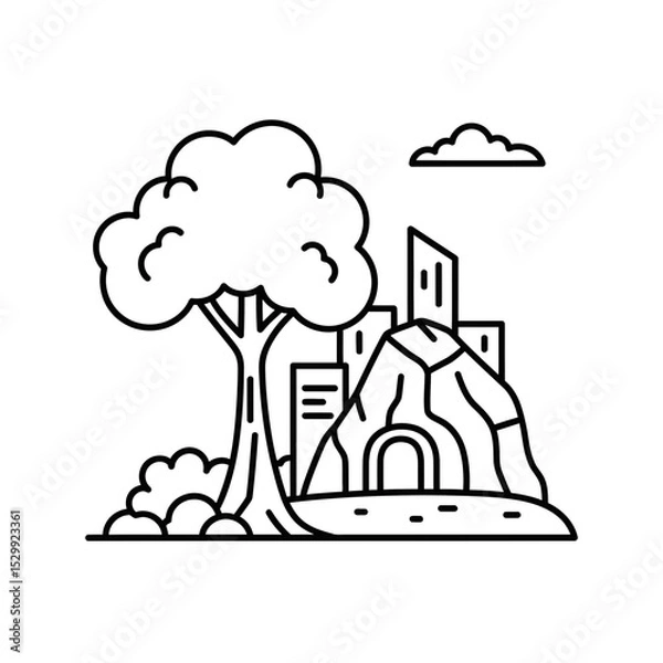 Fototapeta Vector illustration of a tree and mountain landscape  