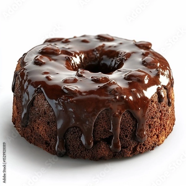 Fototapeta Chocolate donut with glossy icing on a white background  