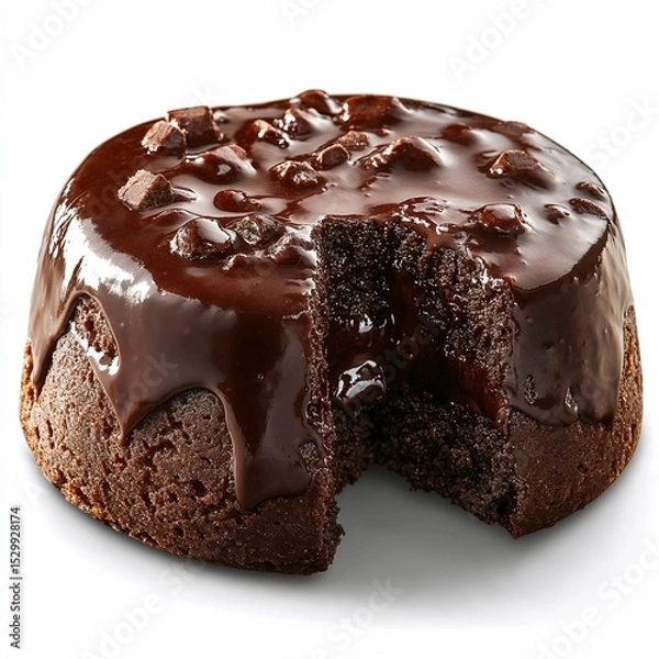 Fototapeta Chocolate cake with glossy icing and a slice removed  