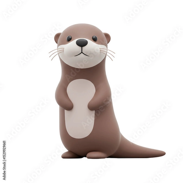 Fototapeta 3D cartoon otter standing upright with paws raised