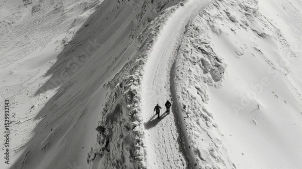 Obraz Two Hikers Walking on a Snowy Mountain Path