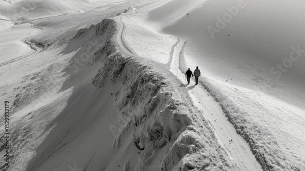 Obraz Couple Hiking Together on a Snow-Covered Trail