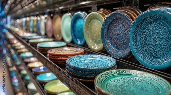 Obraz Artisan Plates Displayed in a Colorful Pottery Store