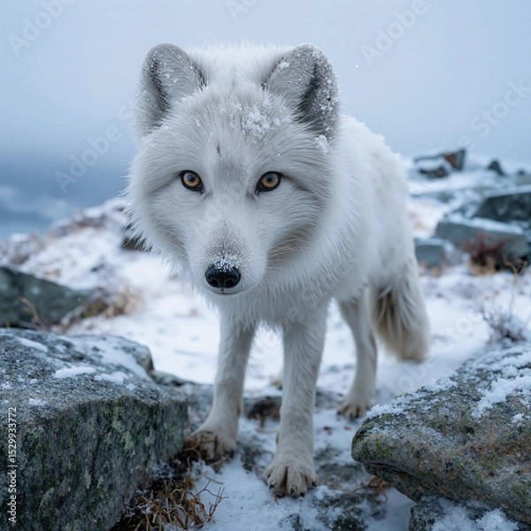 Obraz Arctic Fox with Snowy Fur in a Winter Landscape