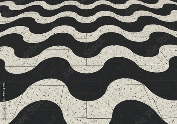 Fototapeta Iconic Black and White Wavy Pavement Pattern (Calçadão) – Abstract Geometric Background for Urban Design, Travel, and Brazilian Culture Concepts.
