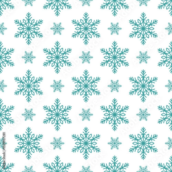 Fototapeta Snowflakes seamless pattern, detailed hand drawn vector line illustration. Graphic outline doodle drawing. Christmas and New Year background for frosty winter design, gift wrapping, packaging, textile