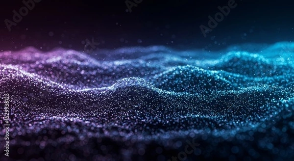 Fototapeta Abstract Digital Particle Wave Background with Blue Violet Light Motion