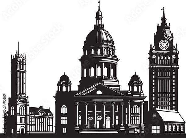 Obraz Architectural Landmark Silhouettes. Clean Black Clipart Icons in Vector Format