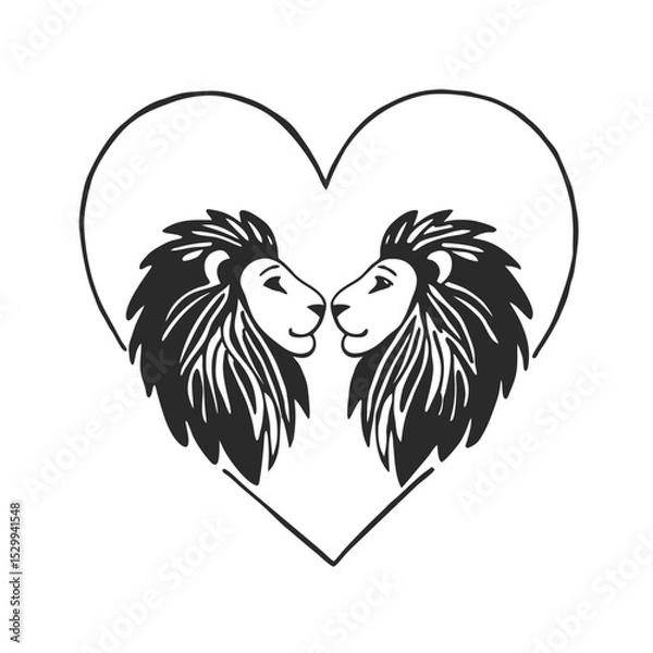 Obraz Pair of lions creating a heart logo vector illustration