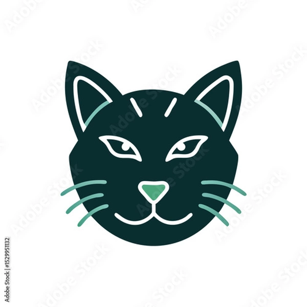 Obraz detailed cat face in dark green style vector illustration