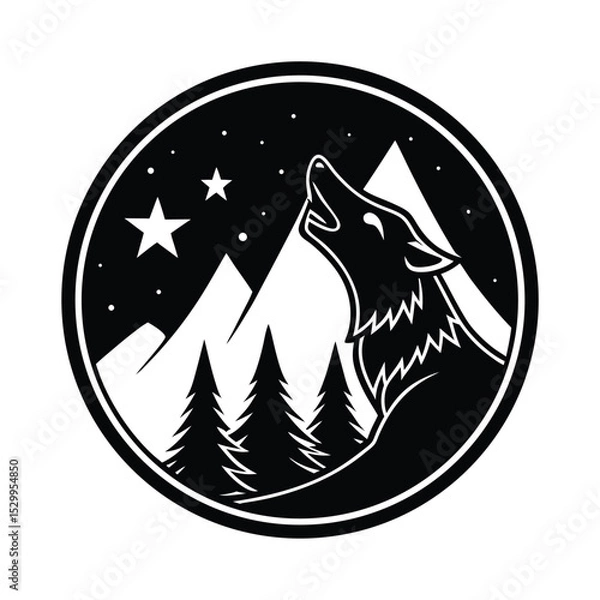 Obraz Lone Wolf Howling at a Mountain Silhouette vector illustration