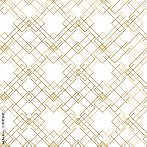 Obraz Abstract geometric pattern with squares, crosses, stripes, lines. Seamless vector background. White and gold ornament. Modern reticulated graphic design.