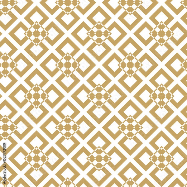 Obraz Abstract geometric pattern with squares, crosses, stripes, lines. Seamless vector background. White and gold ornament. Modern reticulated graphic design.