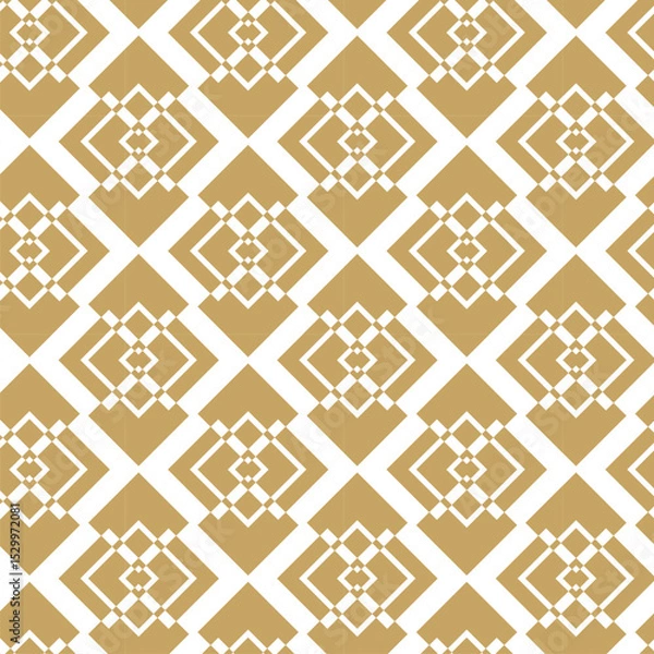 Obraz Abstract geometric pattern with squares, crosses, stripes, lines. Seamless vector background. White and gold ornament. Modern reticulated graphic design.