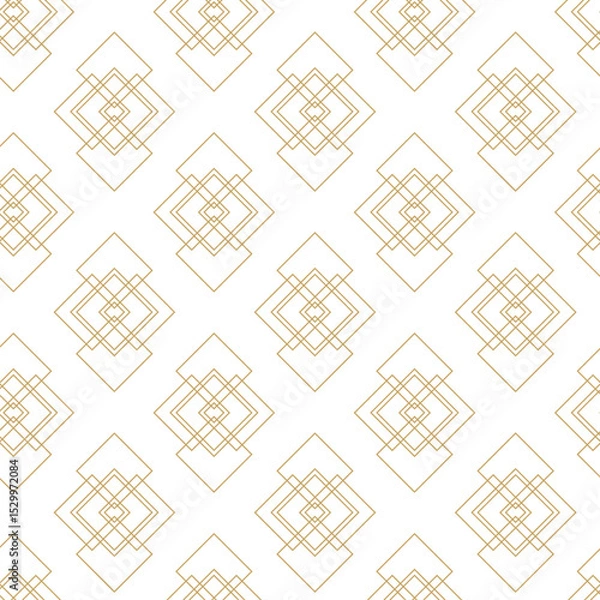 Obraz Abstract geometric pattern with squares, crosses, stripes, lines. Seamless vector background. White and gold ornament. Modern reticulated graphic design.