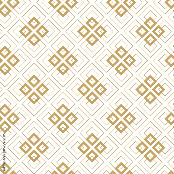 Obraz Abstract geometric pattern with squares, crosses, stripes, lines. Seamless vector background. White and gold ornament. Modern reticulated graphic design.