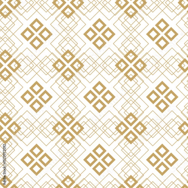 Obraz Abstract geometric pattern with squares, crosses, stripes, lines. Seamless vector background. White and gold ornament. Modern reticulated graphic design.