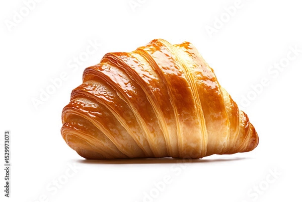Obraz Croissant visible flake texture isolated on white background French bakery theme for breakfast product visuals