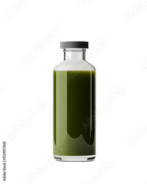 Obraz Clear bottle of cold pressed juice label space white background health focused drink idea for branding and juice cleanse product visuals